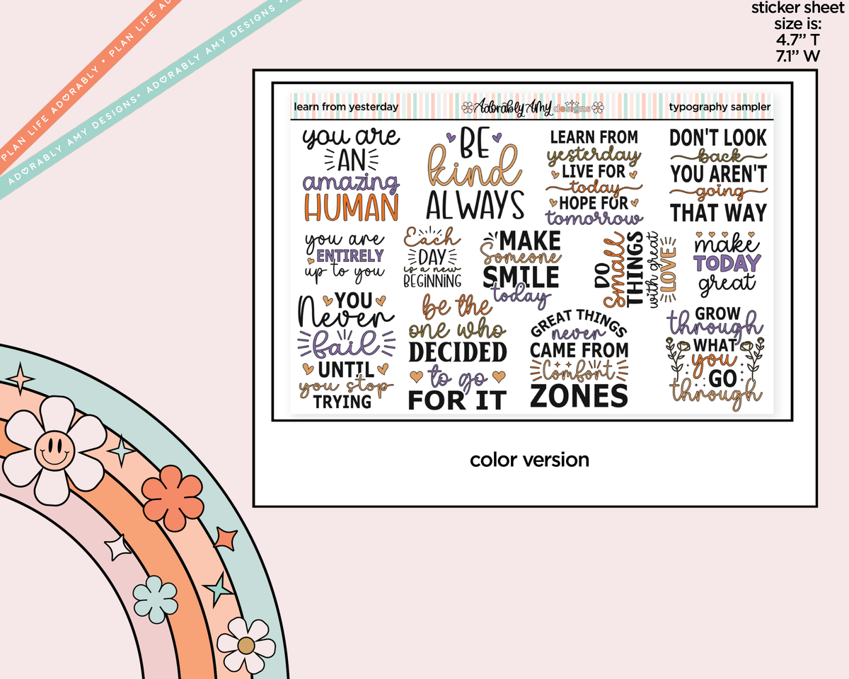 Learn From Yesterday Typography Sampler Planner Stickers - Adorably Amy Designs