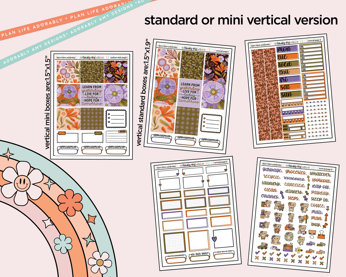Vertical Learn From Yesterday Collection Kit for Vertical Standard Size Planners or Insert - Adorably Amy Designs