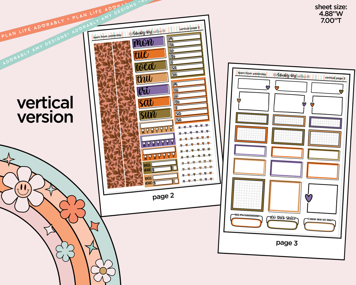 Vertical Learn From Yesterday Collection Kit for Vertical Standard Size Planners or Insert - Adorably Amy Designs