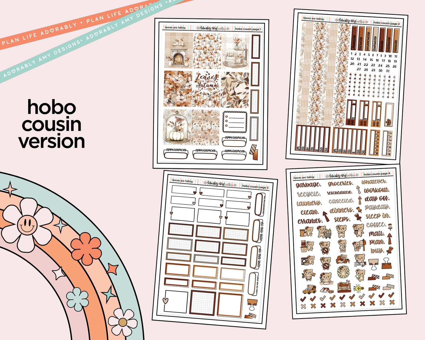Hobonichi Cousin Weekly Leaves are Falling Planner Sticker Kit for Hobo Cousin or Similar Planners