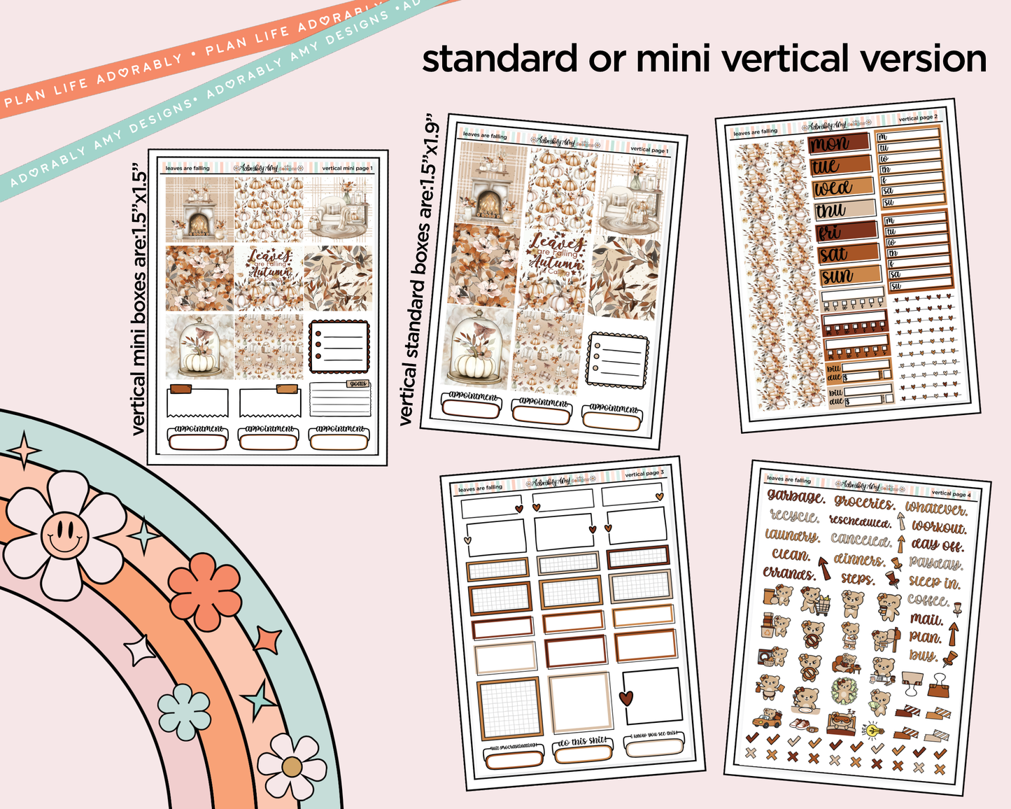 Vertical Leaves are Falling Kit for Vertical Standard Size Planners or Insert