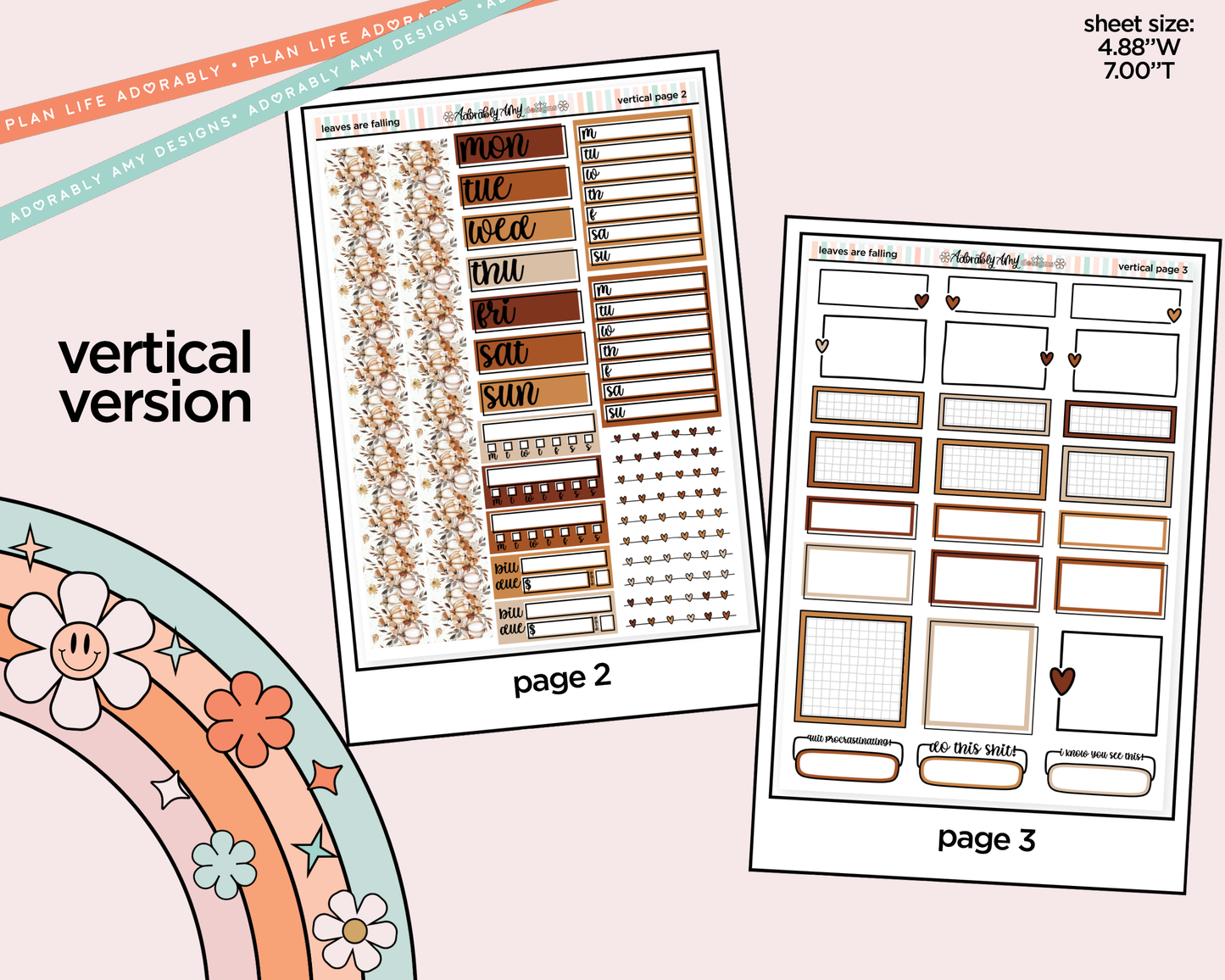 Vertical Leaves are Falling Kit for Vertical Standard Size Planners or Insert