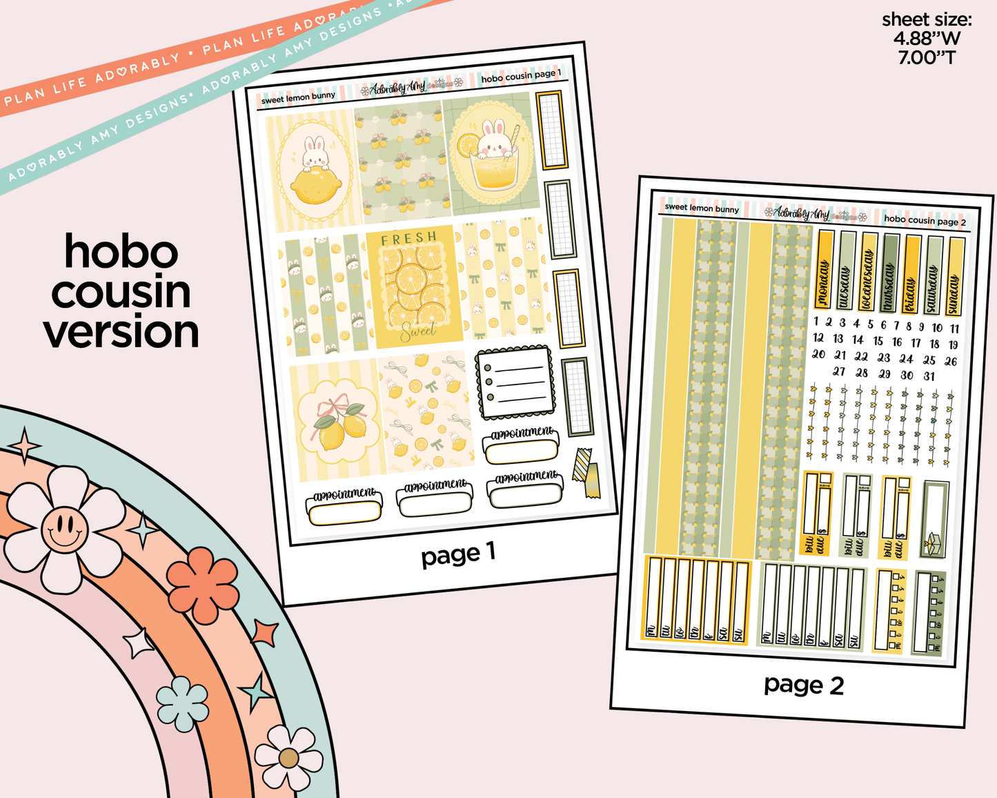 Hobonichi Cousin Weekly Sweet Lemon Bunny Planner Sticker Kit for Hobo Cousin or Similar Planners