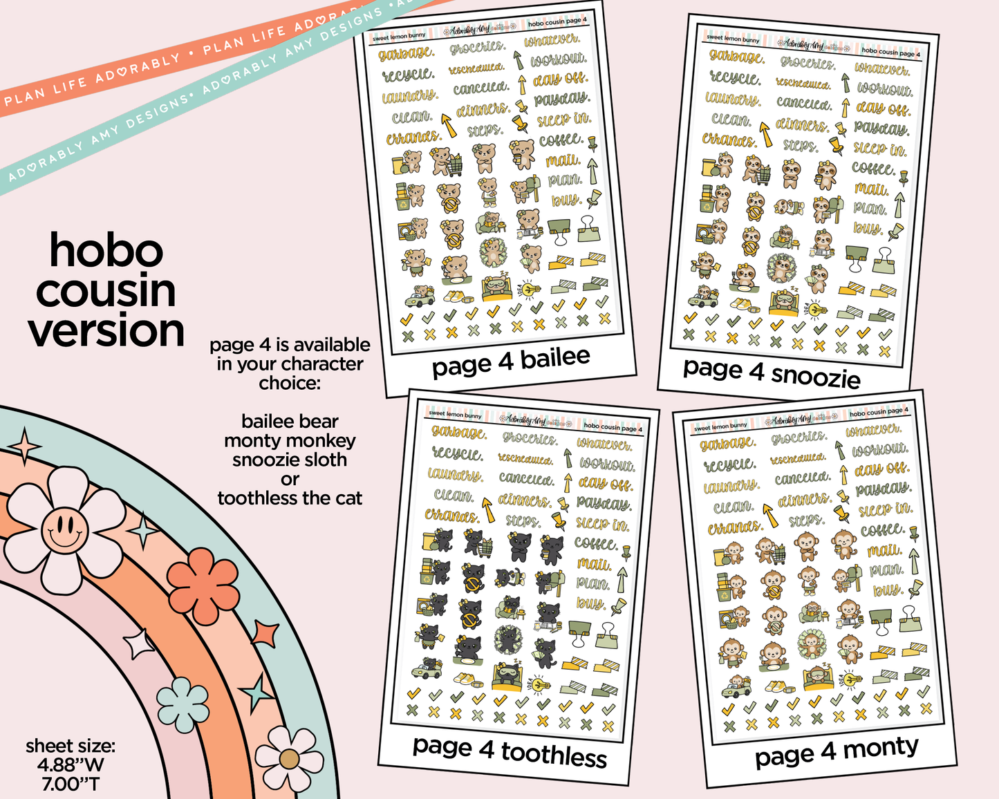 Hobonichi Cousin Weekly Sweet Lemon Bunny Planner Sticker Kit for Hobo Cousin or Similar Planners