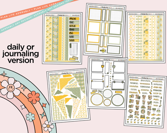 Journaling and Daily Planning Sweet Lemon Bunny Planner Sticker Kit - Adorably Amy Designs