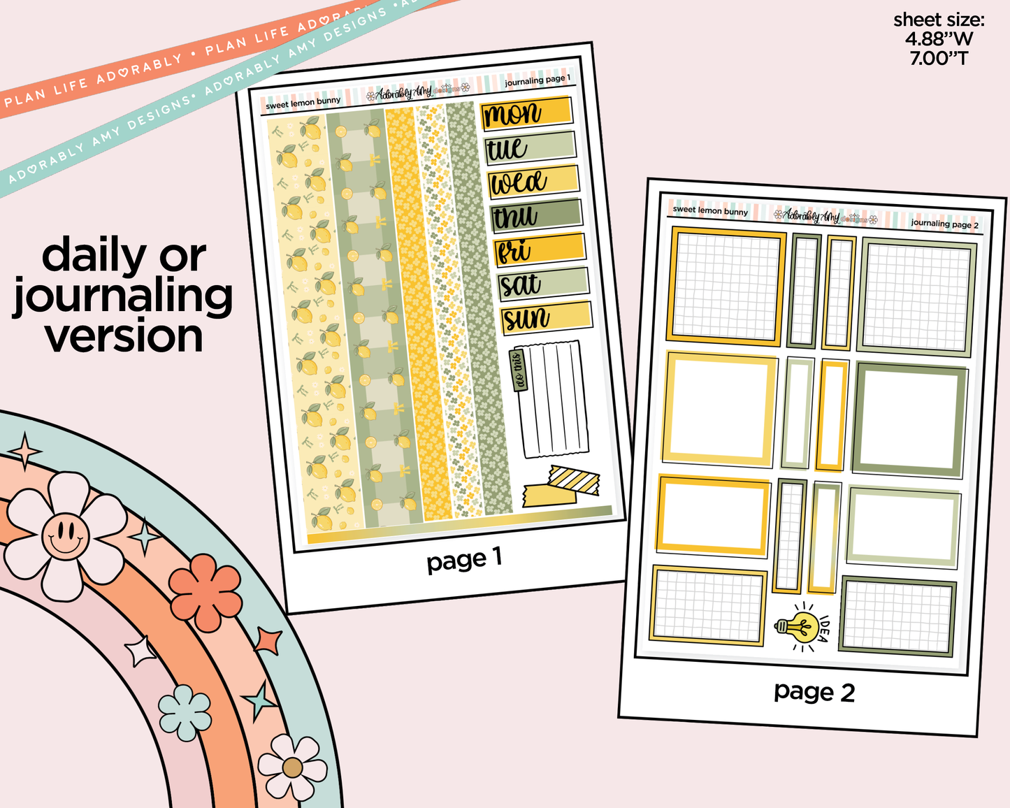 Journaling and Daily Planning Sweet Lemon Bunny Planner Sticker Kit