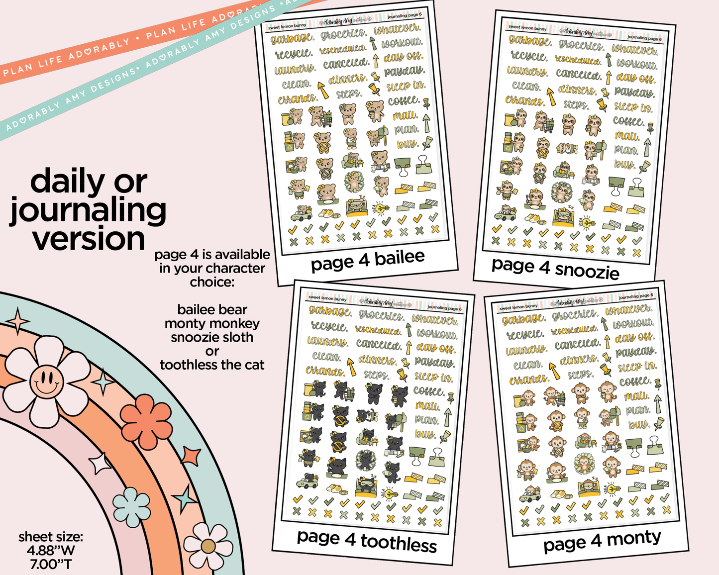 Journaling and Daily Planning Sweet Lemon Bunny Planner Sticker Kit