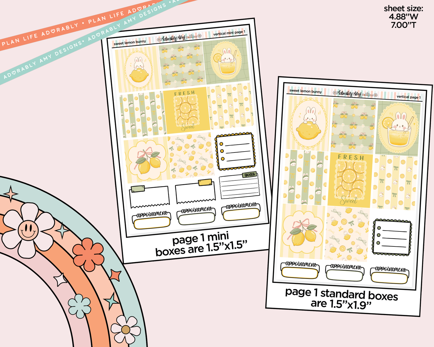 Vertical Sweet Lemon Bunny Kit for Vertical Standard Size Planners or Insert