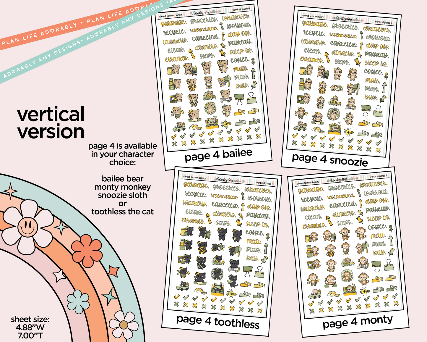 Vertical Sweet Lemon Bunny Kit for Vertical Standard Size Planners or Insert