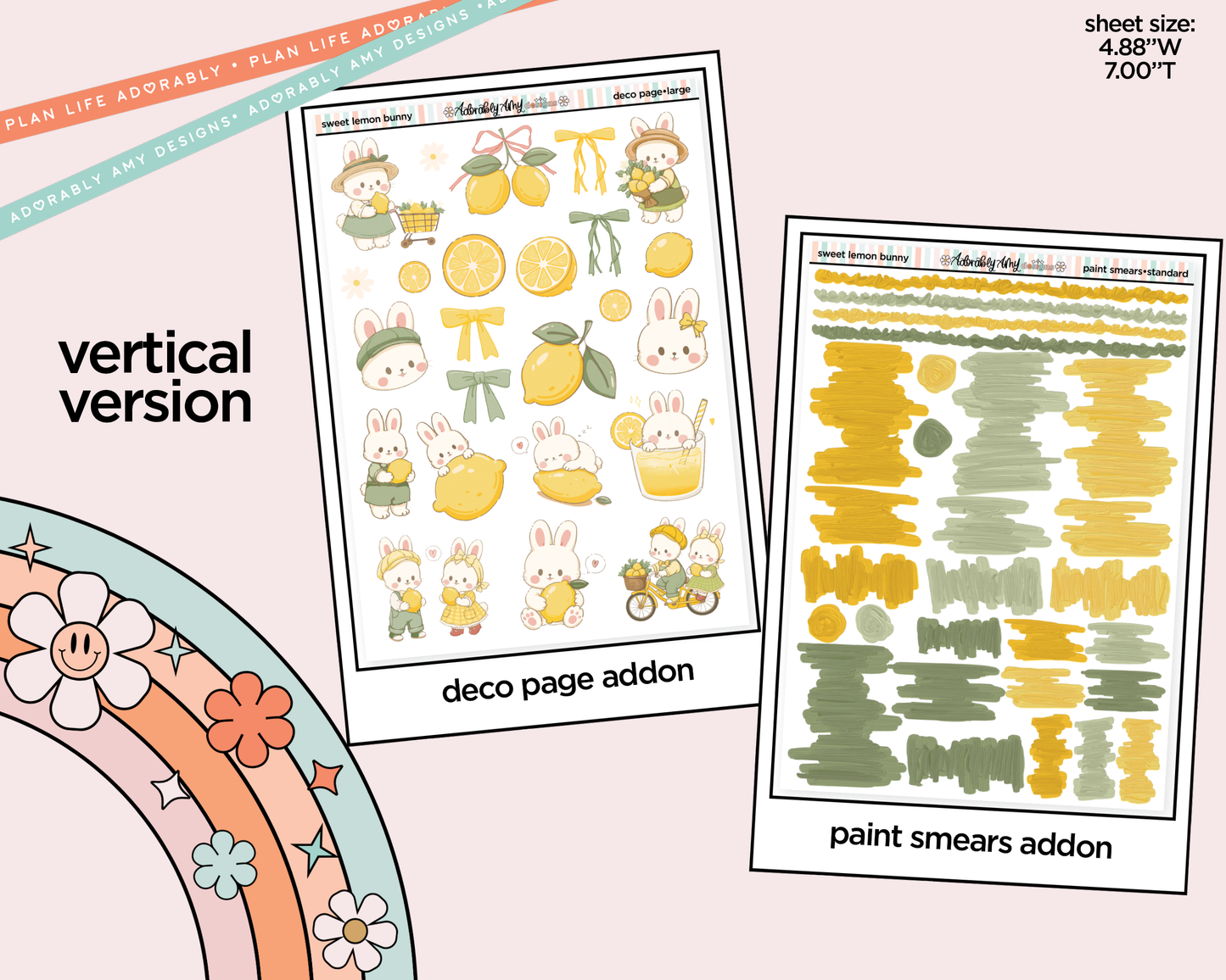 Vertical Sweet Lemon Bunny Kit for Vertical Standard Size Planners or Insert