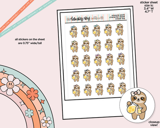 Snoozie Sloth Lemonade Decoration Character Planner Stickers - Adorably Amy Designs