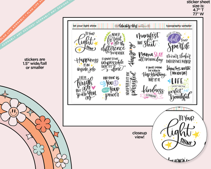 Hand Lettered Let Your Light Shine Typography Sampler Planner Stickers - Adorably Amy Designs
