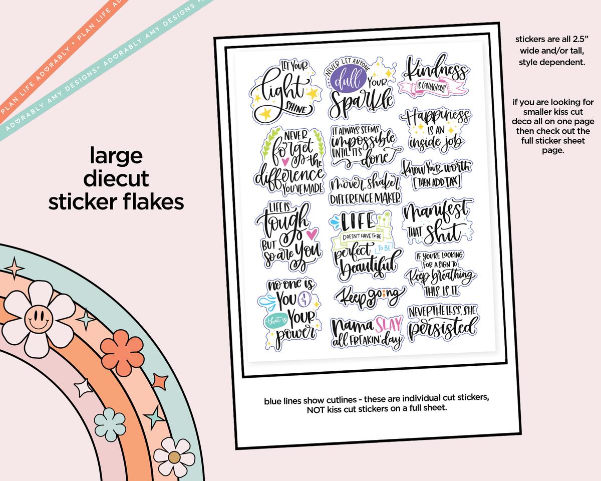 Hand Lettered Let Your Light Shine Typography Sampler Planner Stickers - Adorably Amy Designs