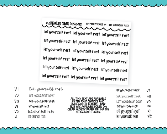Foiled Tiny Text Series - Let Yourself Rest Checklist Size Planner Stickers for any Planner or Insert