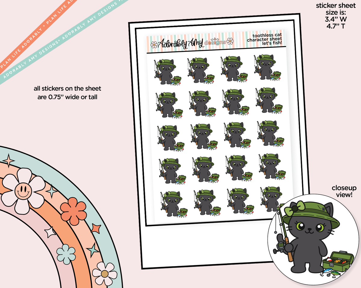 Toothless Cat Let's Fish! Decoration Character Planner Stickers - Adorably Amy Designs