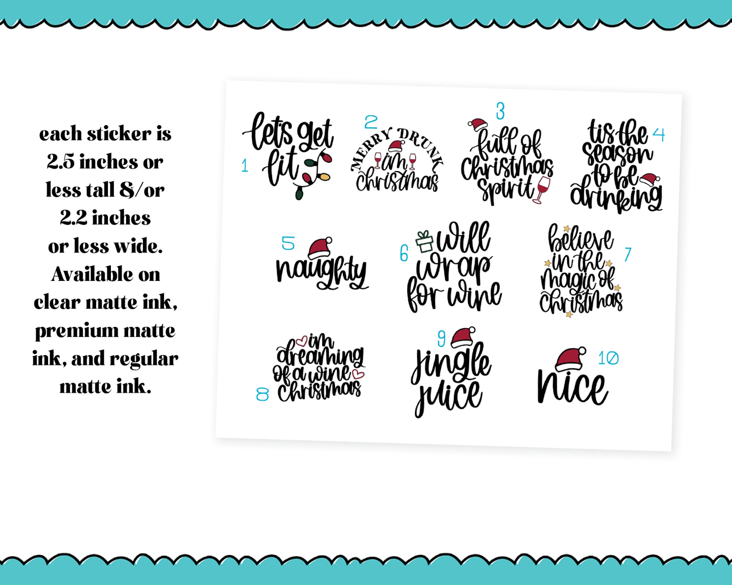 Large Diecut Sticker Flakes - Let's Get Lit Christmas Quotes Planner Stickers for any Planner or Insert