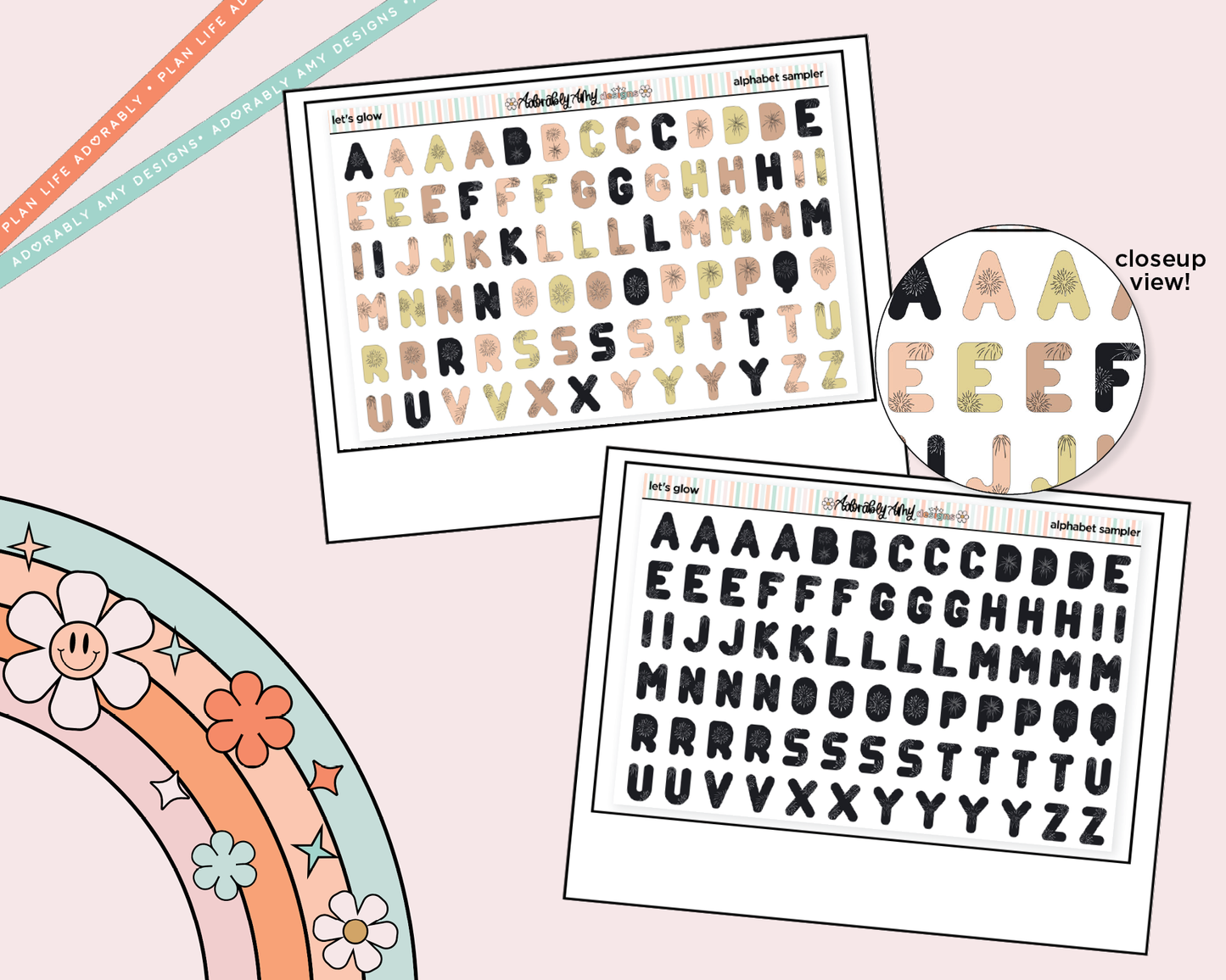 Let's Glow Alphabet Stickers Deco Typography Sampler Planner Stickers