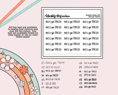 Foiled Tiny Text Series - Let's Go TACO! Checklist Size Planner Sticker Sheet