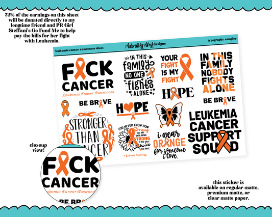 Leukemia Awareness Typography Sampler Planner Stickers for any Planner or Insert