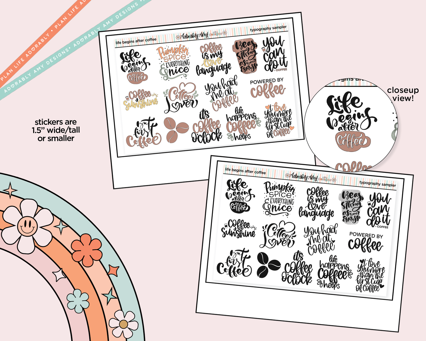 Life Begins After Coffee Deco Typography Sampler Planner Stickers