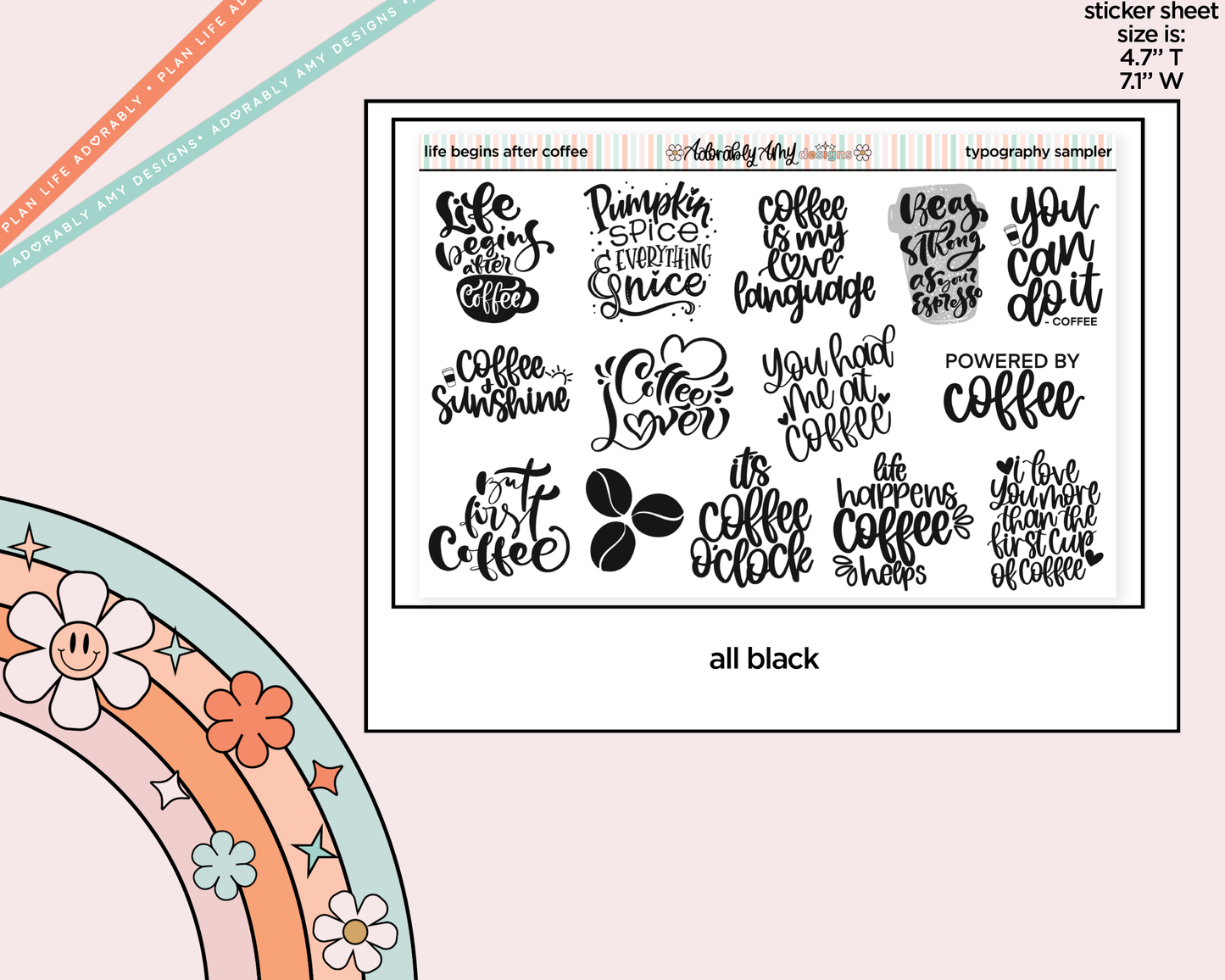 Life Begins After Coffee Deco Typography Sampler Planner Stickers