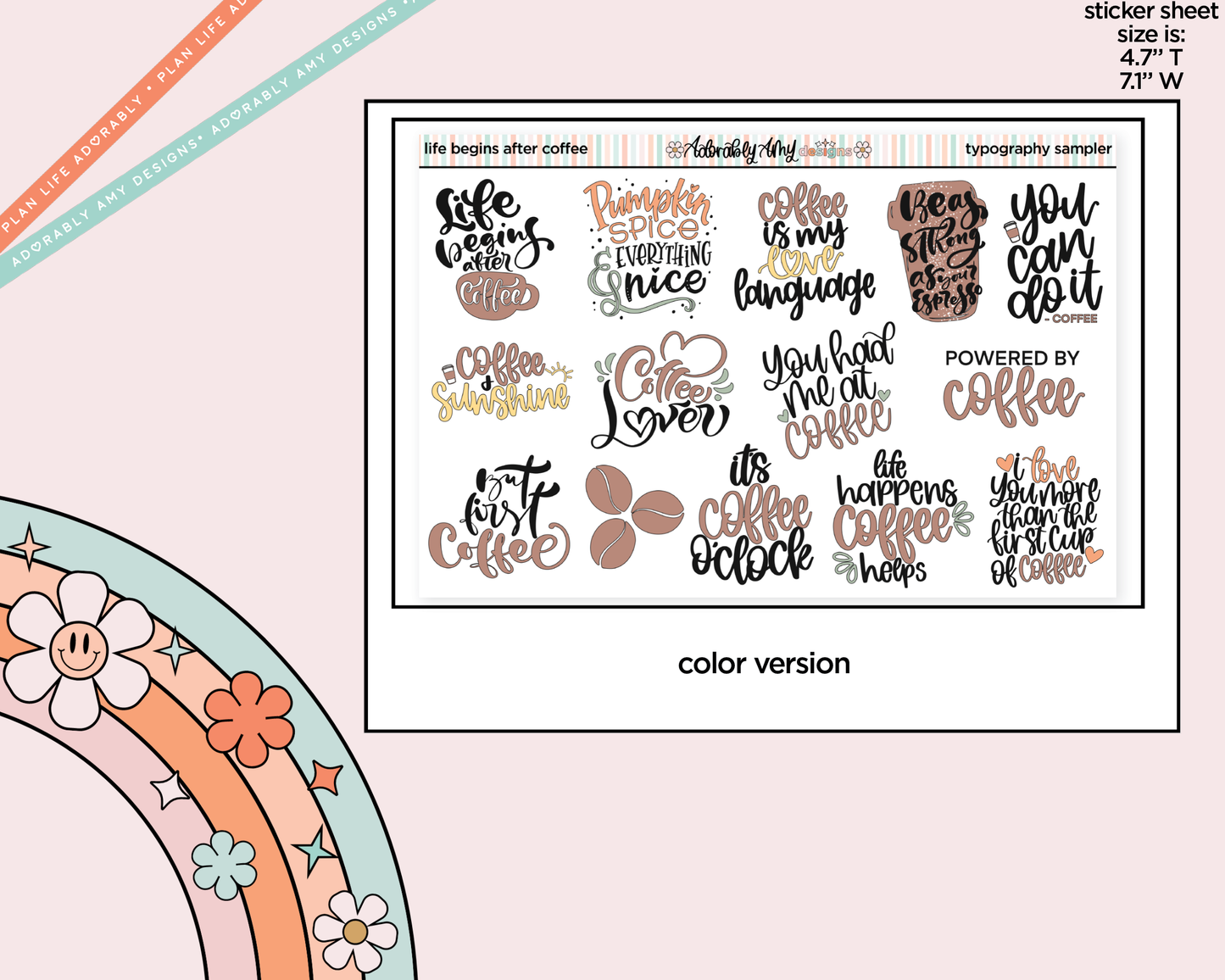 Life Begins After Coffee Deco Typography Sampler Planner Stickers