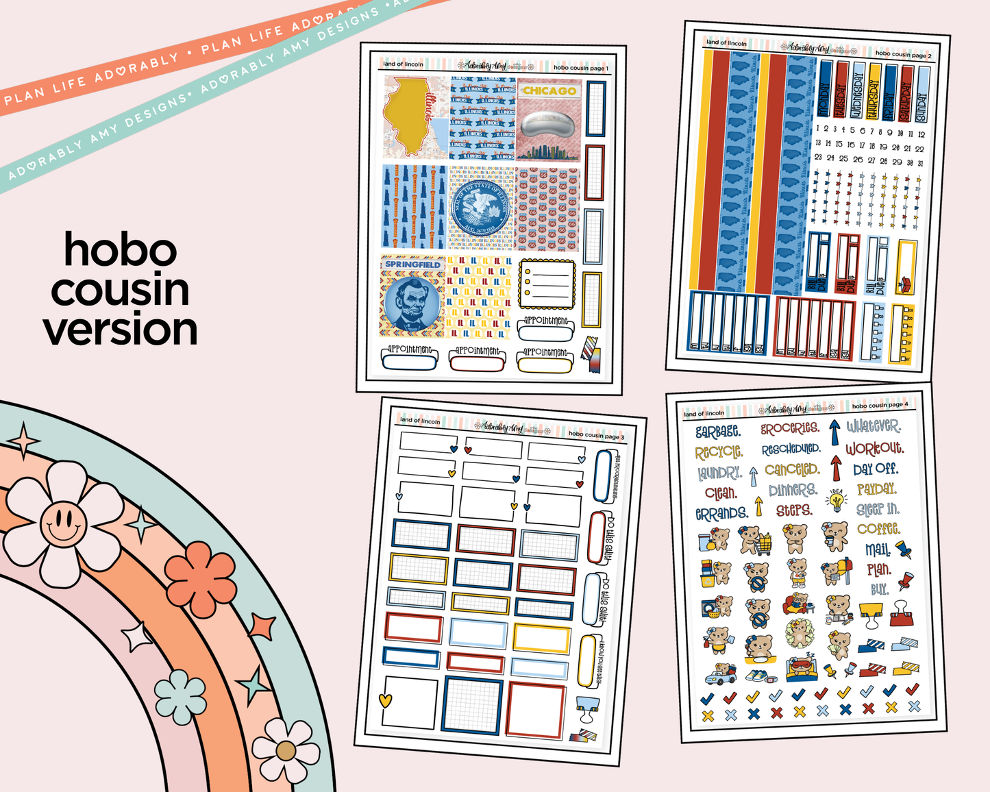 Hobonichi Cousin Weekly Land of Lincoln Planner Sticker Kit for Hobo Cousin or Similar Planners