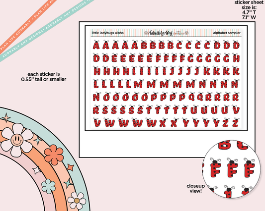 Little Ladybugs Alphabet Stickers Deco Typography Sampler Planner Stickers - Adorably Amy Designs