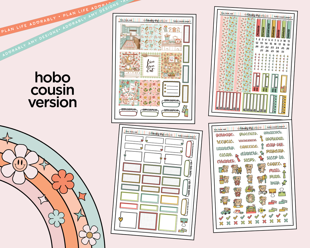 Hobonichi Cousin Weekly Live, Love, Eat Planner Sticker Kit for Hobo Cousin or Similar Planners