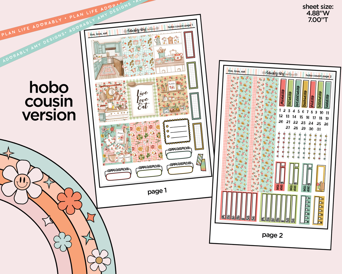 Hobonichi Cousin Weekly Live, Love, Eat Planner Sticker Kit for Hobo Cousin or Similar Planners
