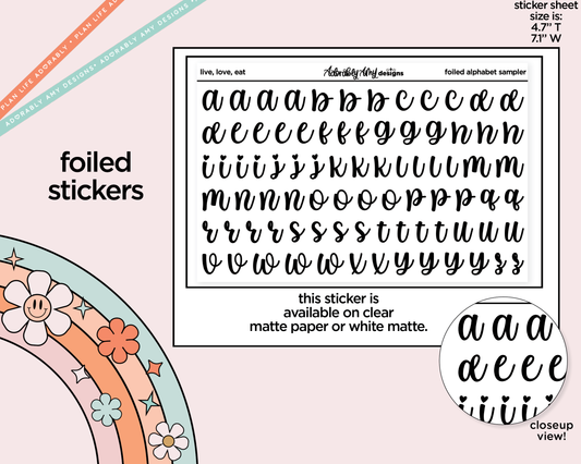 Foiled Live, Love, Eat Alphabet Stickers Deco Typography Sampler Planner Stickers