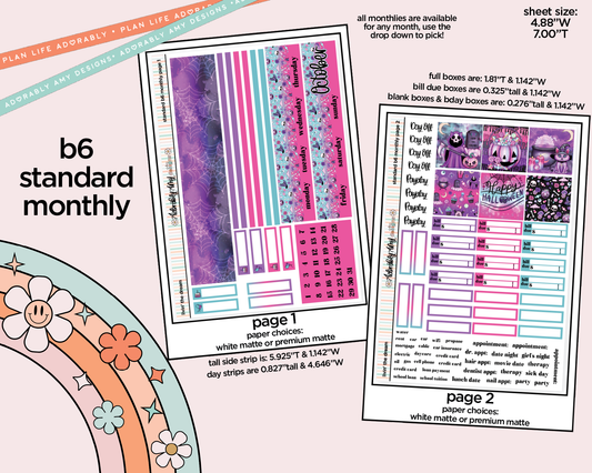 Standard B6 Monthly Pick Your Month Livin' the Dream Halloween Planner Sticker Kit for some B6 Planners