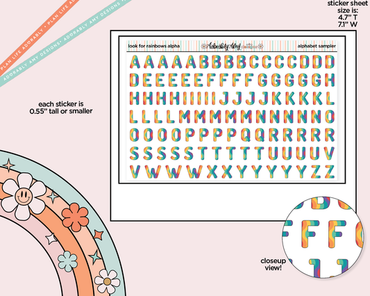 Look for Rainbows Alphabet Stickers Deco Typography Sampler Planner Stickers - Adorably Amy Designs
