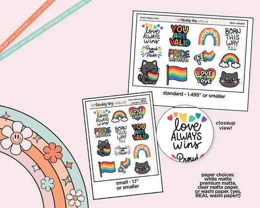 Love Always Wins Kawaii Deco Samplers in 3 Sizes Decorative Planner Stickers - Adorably Amy Designs