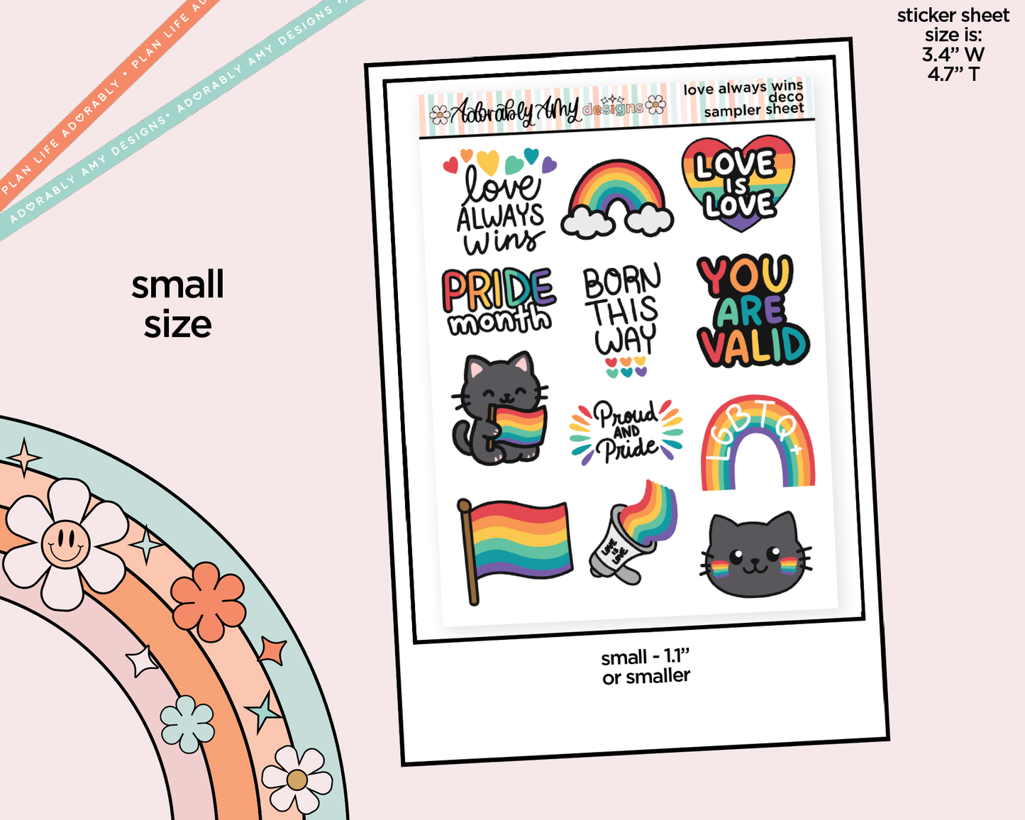 Love Always Wins Kawaii Deco Samplers in 3 Sizes Decorative Planner Stickers - Adorably Amy Designs
