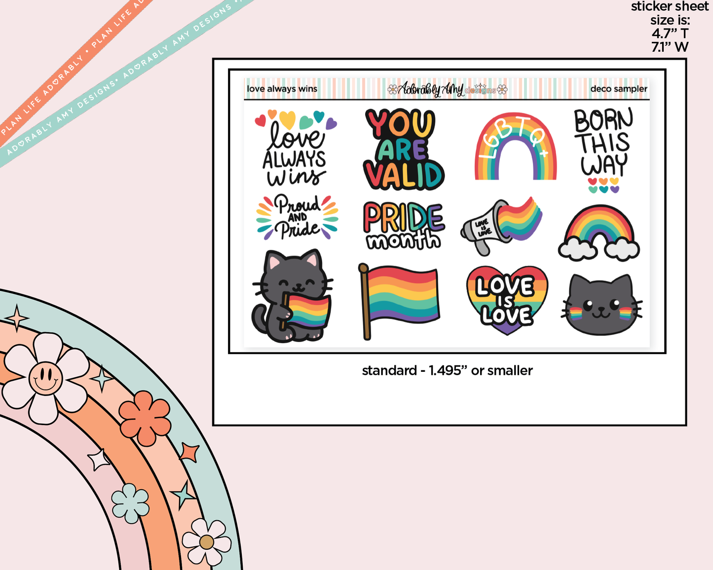 Love Always Wins Kawaii Deco Samplers in 3 Sizes Decorative Planner Stickers - Adorably Amy Designs