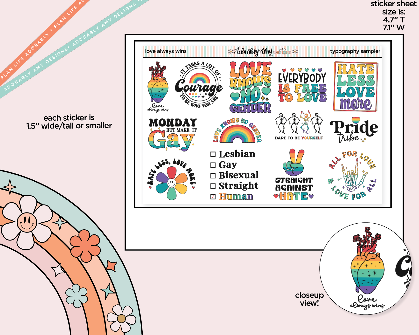 Love Always Wins Deco Typography Sampler Planner Stickers - Adorably Amy Designs