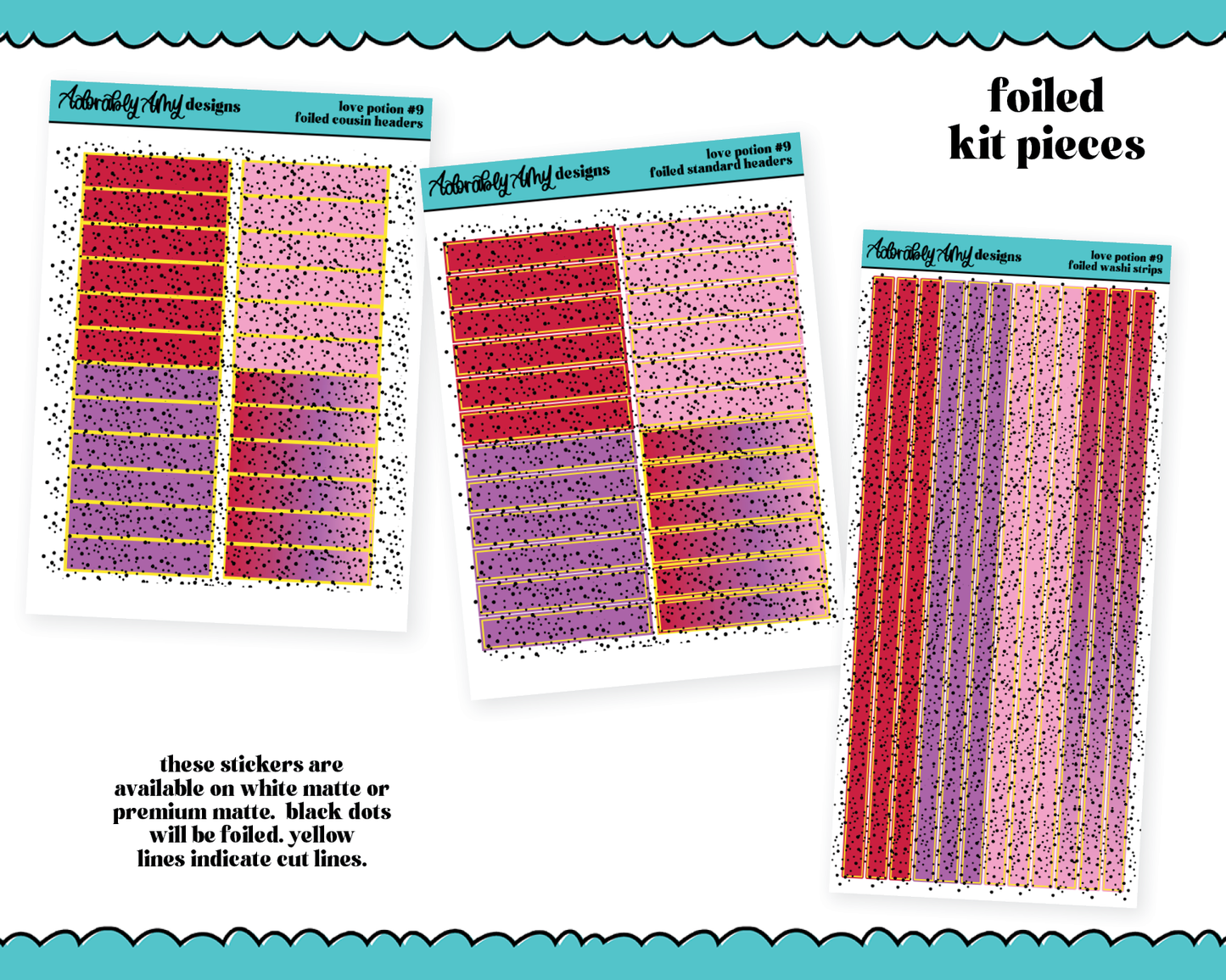 Foiled Love Potion #9 Headers or Long Strips Planner Stickers for any Planner or Insert