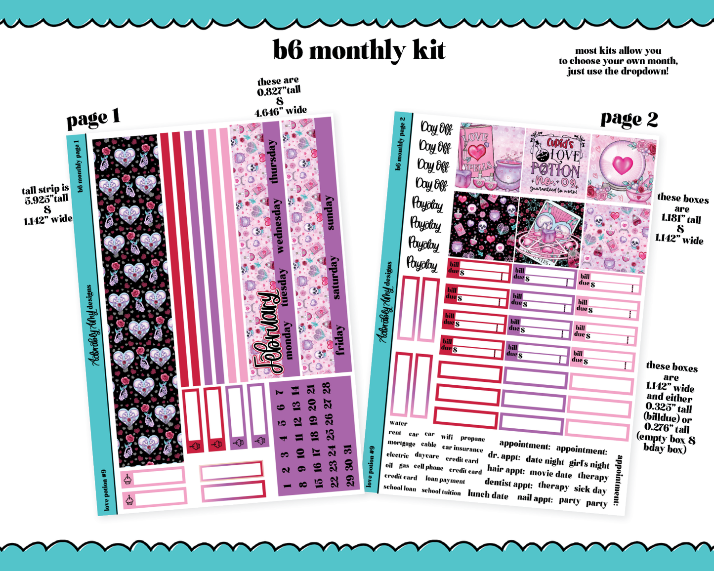 Standard B6 Monthly Pick Your Month Love Potion #9 Planner Sticker Kit for some B6 Planners