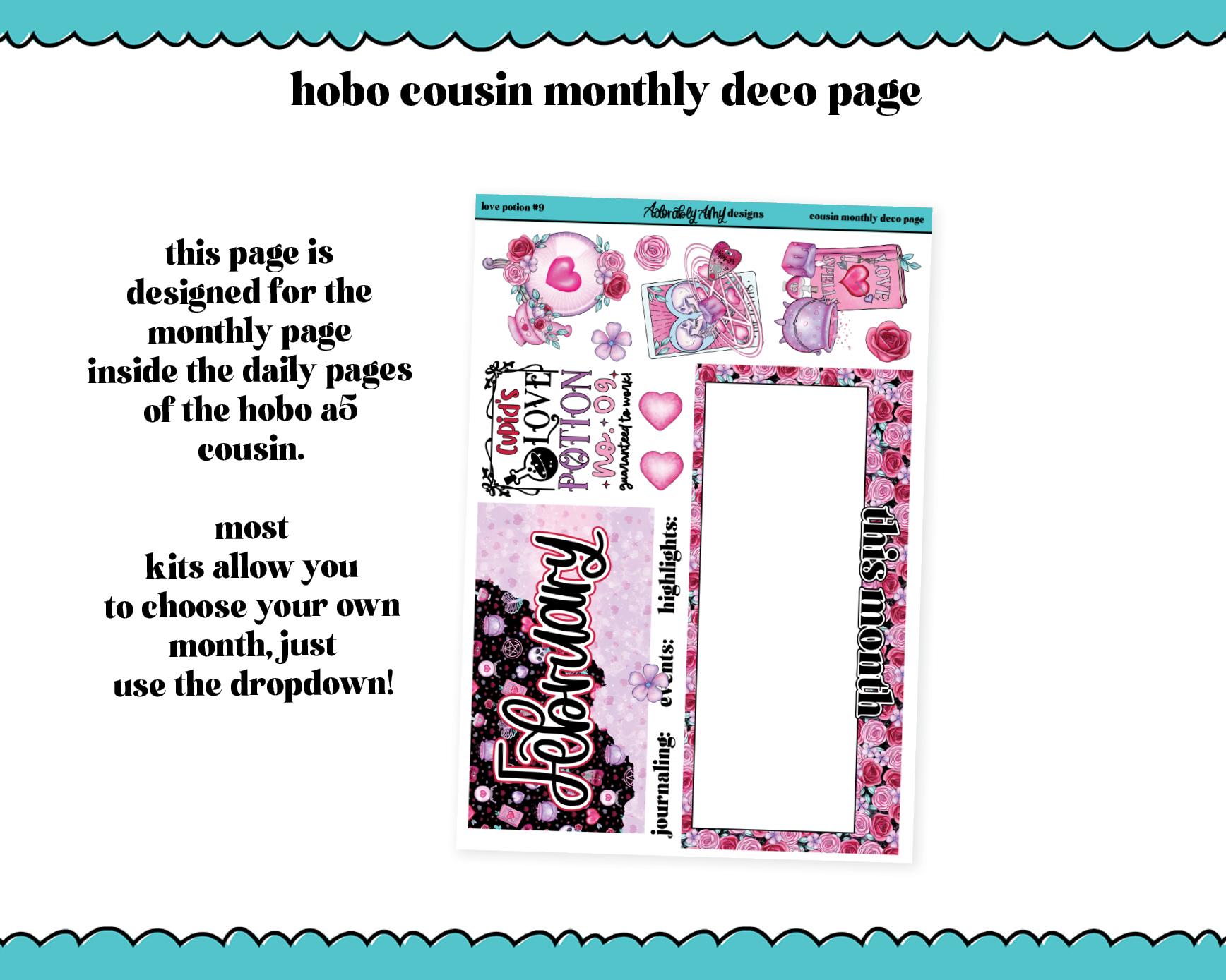 Hobonichi Cousin Monthly Pick Your Month Love Potion #9 Planner Sticke –  Adorably Amy Designs