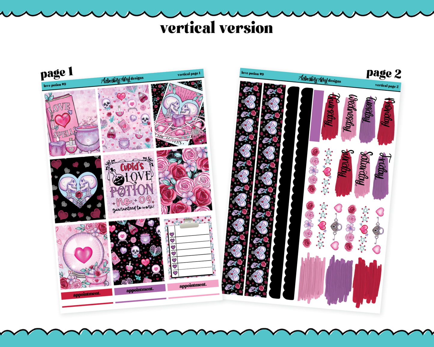 Vertical Love Potion #9 Planner Sticker Kit for Vertical Standard Size Planners or Inserts