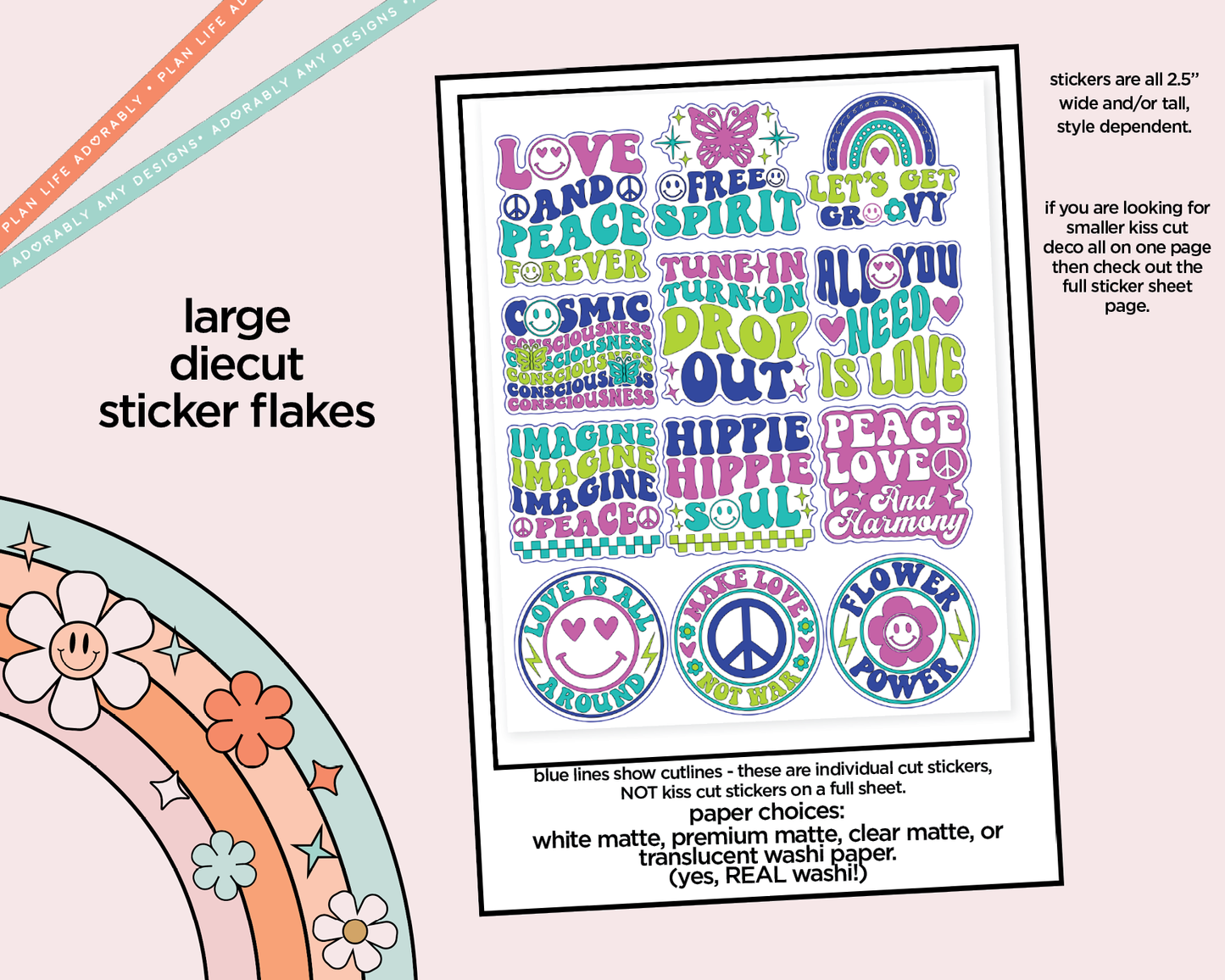 Love and Peace Deco Typography Sampler Planner Stickers