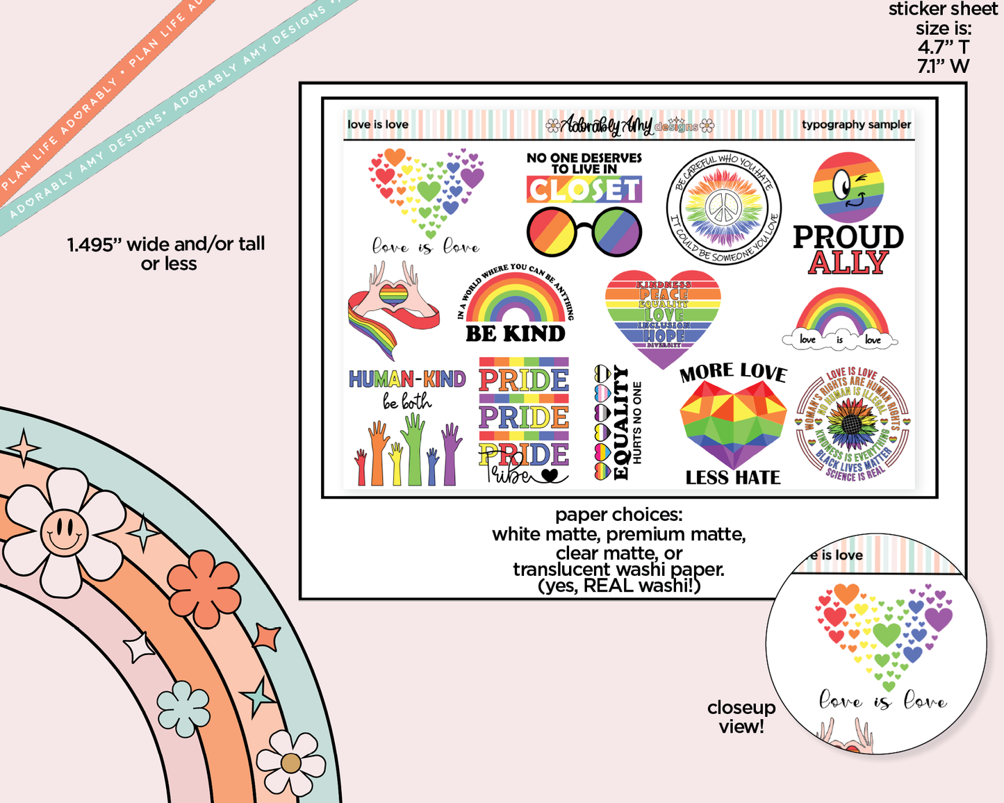 Love is Love Typography Sampler Planner Stickers