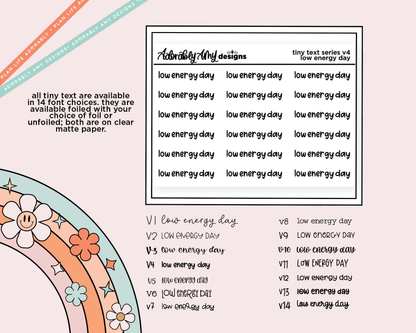 Foiled Tiny Text Series - Low Energy Day Checklist Size Planner Sticker Sheet - Adorably Amy Designs