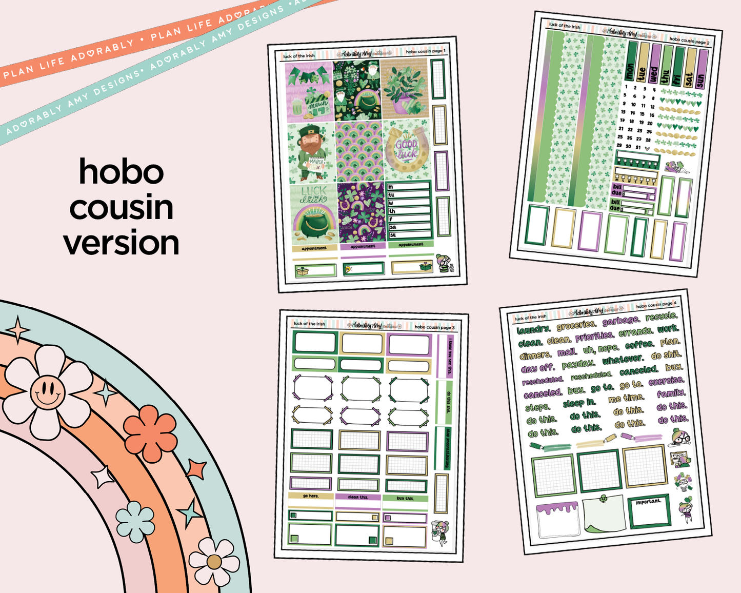 Hobonichi Cousin Weekly Luck of the Irish Planner Sticker Kit for Hobo Cousin or Similar Planners