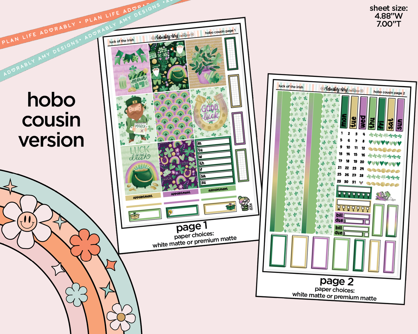 Hobonichi Cousin Weekly Luck of the Irish Planner Sticker Kit for Hobo Cousin or Similar Planners