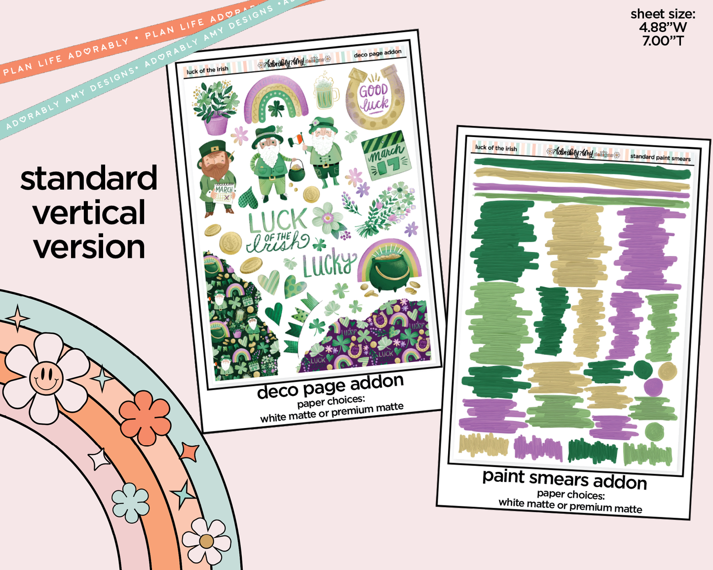 Vertical Luck of the Irish Weekly Sticker Kit for Vertical Standard Size Planners or Insert