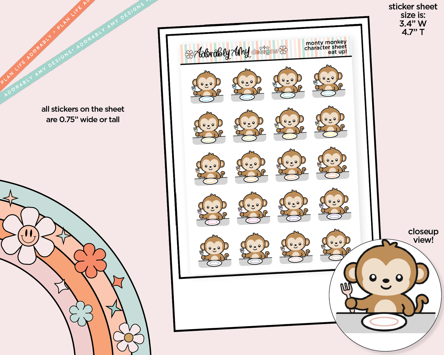 Monty the Monkey Eat Up! Meal Time Decoration Character Planner Stickers