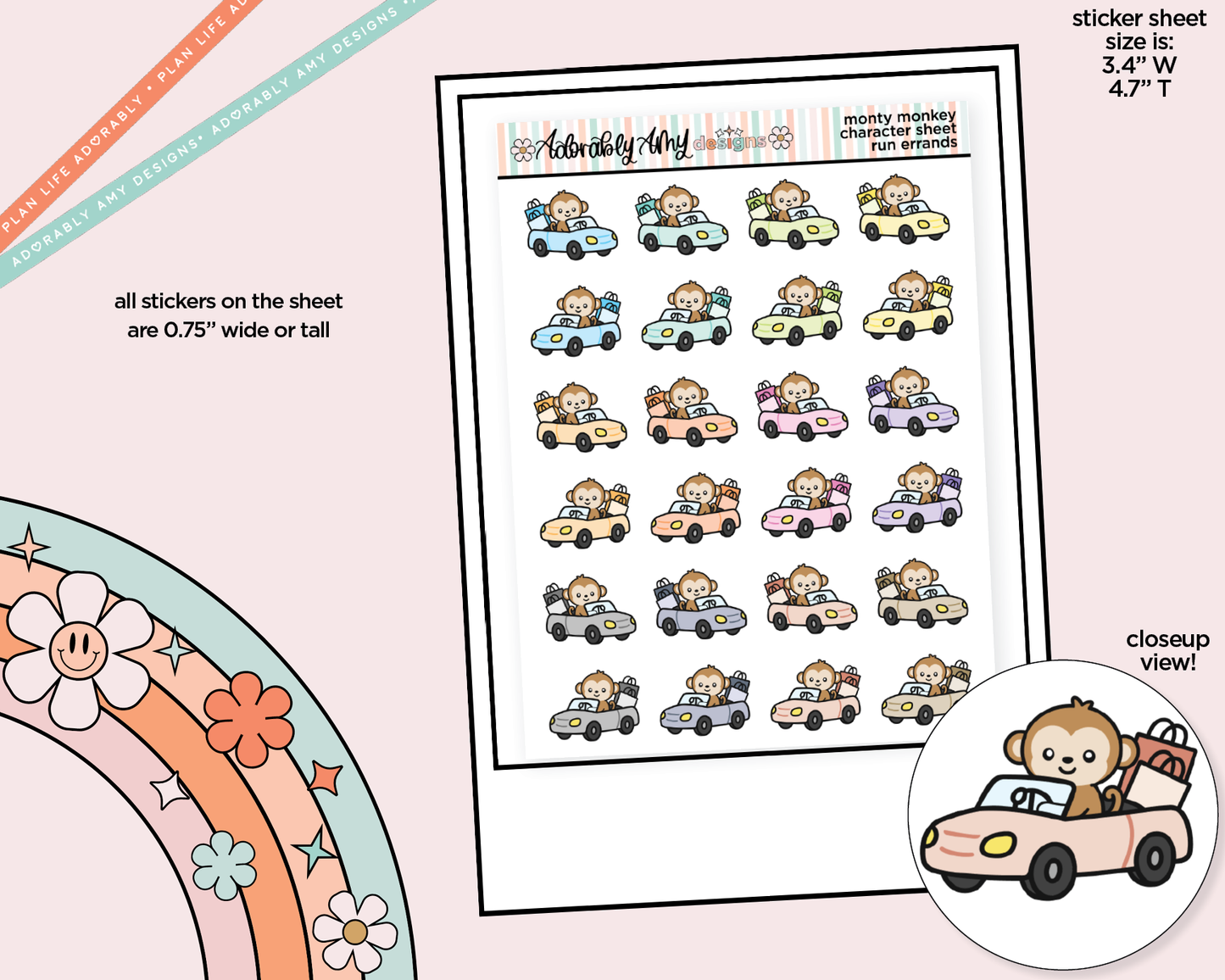 Monty the Monkey Run Errands - Out Driving Decoration Character Planner Stickers
