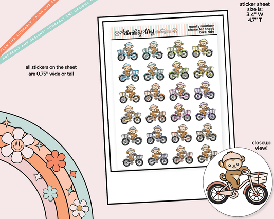 Monty the Monkey Bike Ride Decoration Character Planner Stickers